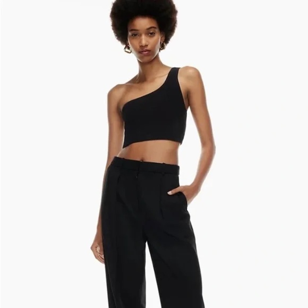 Babaton Black Sculpt Knit One Shoulder Cropped Tank